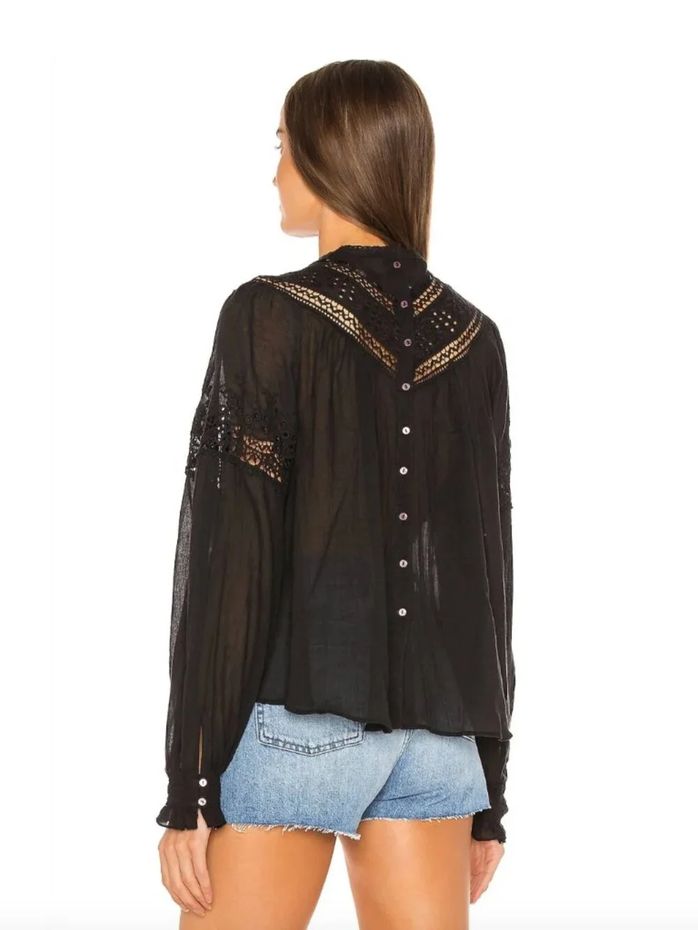 NWT! FREE PEOPLE Abigail Black Victorian Button Down Top Size Extra Small